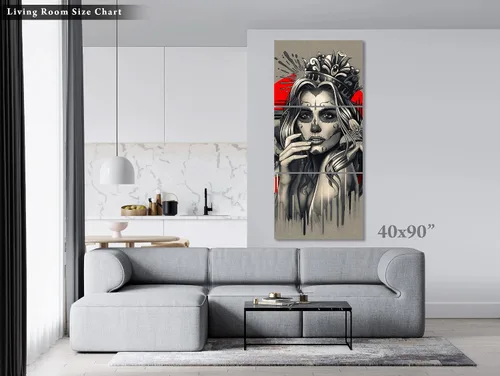 Vista 7 de krefta SUGARSKULL GIRL with CROWN - CANVAS WALL ART - Day of the Dead Painting - Tattoo Artist Sugar Skull Queen Flower Poster Gift