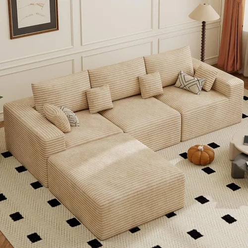 Vista 34 de Sofá modular de 146 pulgadas, sofás de nube convertibles en forma de U para sala de estar con otomana, juego de sofá de pana de 6 plazas sin hueso