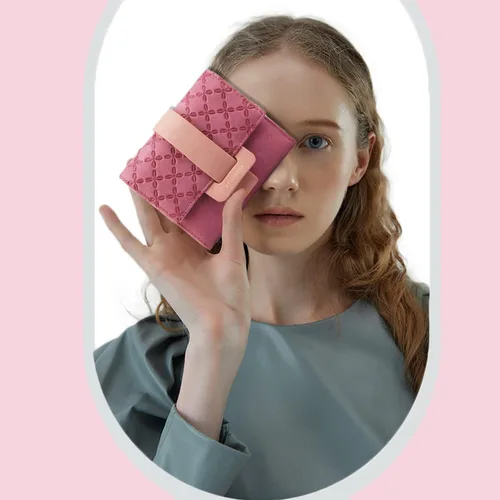 Vista 7 de FT Funtor Carteras RFID para mujer, billetera triple para mujer con bolsillo con cremallera para monedas, de cuero vegano, monedas, bolsillo
