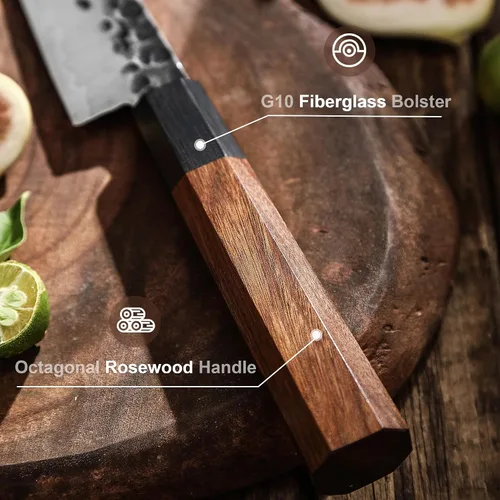 Vista 5 de Sunnecko Cuchillo de cocina afilado, cuchillo de pelar de 5.5 pulgadas de acero de carbono para frutas, cuchillo de 3 capas 9CR18MOV, mango