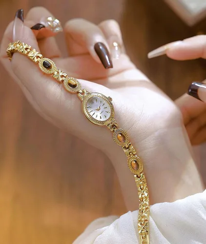 Vista 5 de ADSBIAOYE Reloj de mujer vintage elegante esfera ovalada oro reloj de pulsera para mujer vestido de moda impermeable analógico casual reloj