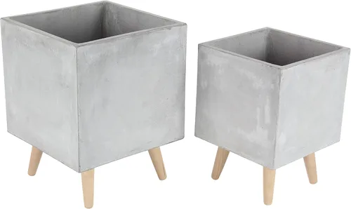 Vista 20 de CosmoLiving by Cosmopolitan - Maceta geométrica de óxido de magnesio para interiores y exteriores, maceta hexagonal grande con patas de madera