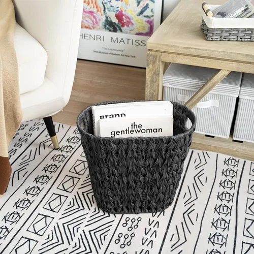 Vista 3 de GRANNY SAYS Cesta de basura de mimbre, papelera impermeable para baño, cestas de basura decorativas boho con asas, papelera para dormitorio