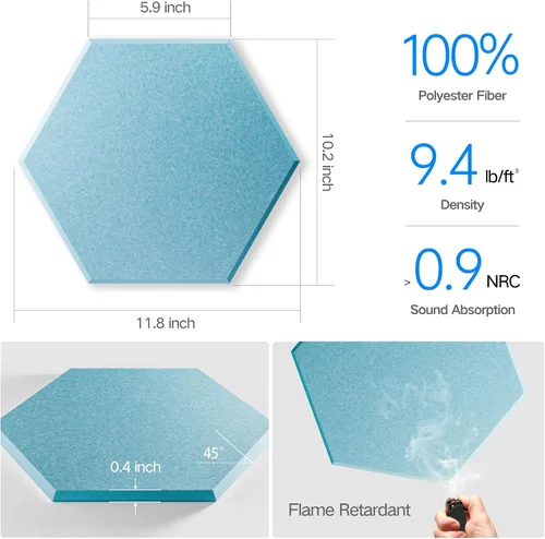 Vista 3 de Paquete de 12 paneles acústicos autoadhesivos de 12 x 10 x 0.4 pulgadas, paneles de espuma a prueba de sonido con alta densidad, elegante diseño
