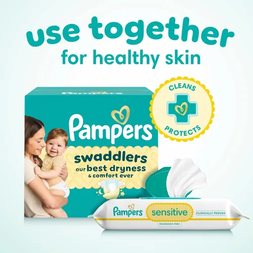 Vista 20 de Pampers Swaddlers - Pañales desechables para bebé, talla 1, 198 unidades con toallitas sensibles a base de agua, 12 paquetes abatibles