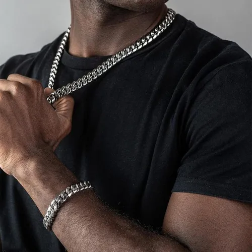 Vista 7 de ROWIN&CO Mens Miami Cuban Link Chain Silver Heavy Stainless Steel Curb Chain Necklace Hip hop Punk Jewelry Choker Chain, 15mm Width 18-36 inch