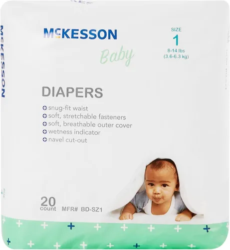 Vista 5 de McKesson Pañales para bebé, talla 1 (8 libras a 14 libras), 20 unidades, 1 paquete