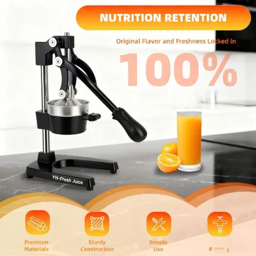 Vista 4 de Exprimidor de hierro fundido ultra premium, extra grande, resistente, grado comercial, prensa manual de acero inoxidable, exprimidor de cítricos