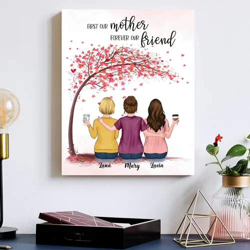 Vista 2 de Gossby Lienzo personalizado para madre e hija, regalo de cumpleaños, Navidad, Día de la Madre para mamá de 2 hijas con diseño, nombre, regalo