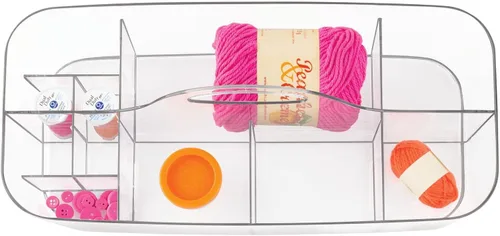Vista 5 de mDesign Organizador de plástico dividido para arte y manualidades, con asa para oficina en casa y sala de estar, capacidad para lápices, crayones