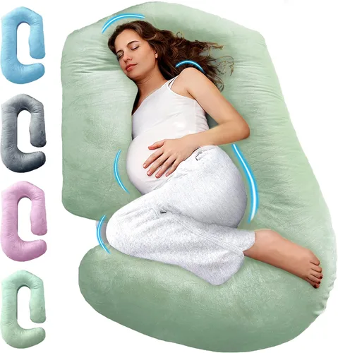 Vista 18 de Almohadas de embarazo para dormir – Almohada de maternidad de 57 pulgadas para mujeres embarazadas con funda extraíble lavable – Soporte para Beige
