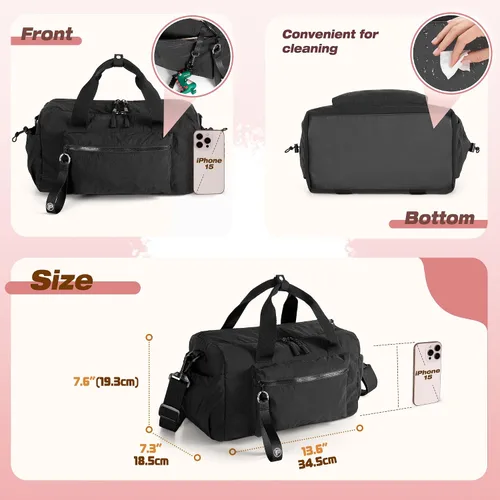 Vista 4 de Pequeña bolsa de gimnasio para mujer, bolsa de viaje con compartimento impermeable, bolsa de transporte para el fin de semana para deportes