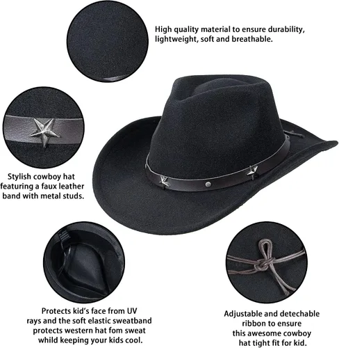 Vista 7 de Western Cowboy Cowgirl Hat for Kids Boys Girls Felt Fedora Hats (for Kids 3-6 Years)