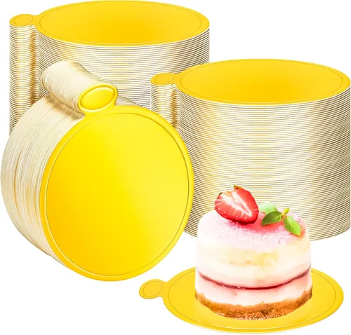 Vista 8 de 50 piezas de mini tablas de pastel, 8,9 cm, doradas, redondas, base circular de cartón para pastel, mini tabla circular de postre, pequeñas placas