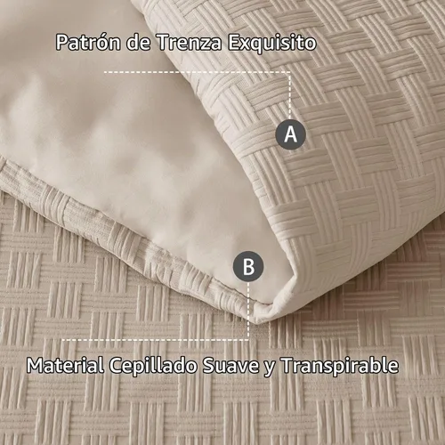 Vista 4 de Whale Flotilla Jacquard Checkered Extra Soft King Comforter Set, Beige Juego de edredón reversible de microfibra tamaño King con 2 fundas