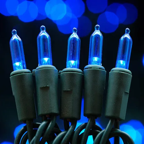 Vista 7 de Juego de luces de cadena navideñas azules de 200 unidades LED, 66 pies de cable verde, juego de luces festivas UL certificadas de grado comercial