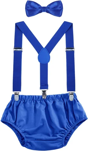 Vista 9 de AWAYTR Conjunto de bombones para bebé niño con tirantes y pajarita para fiesta de primer cumpleaños Beige