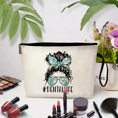 Vista 3 de ZHANTUONE La bolsa de cosméticos hecha de lona no solo es novedosa y única en diseño, sino que también es segura y práctica con una cremallera