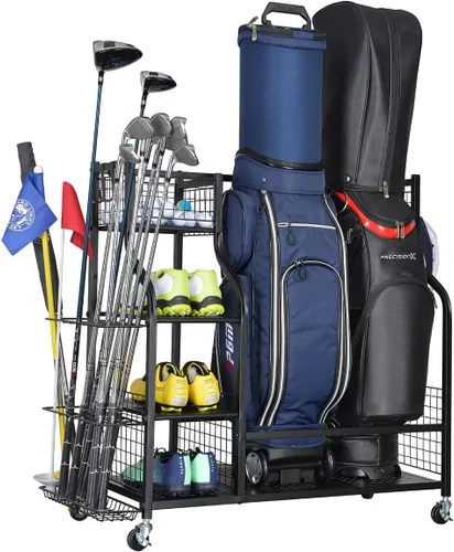 Vista 8 de Golf Bag Garage Storage Organizer Extra Large Size Golfs Bag Rack Stand Holder Negro (para 2 bolsas de golf)