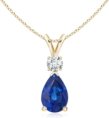 Vista 200 de Angara Colgante de lágrima de zafiro azul natural con diamante en plata/oro macizo de 14 quilates/platino Cumpleaños, compromiso, aniversario