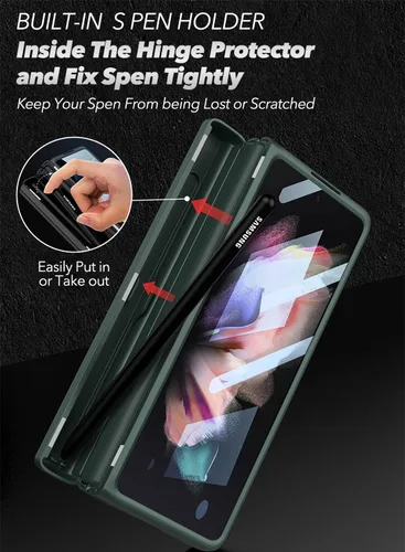 Vista 3 de ELEPIK Armor PRO Series - Funda para Galaxy Z Fold 4 con protector de pantalla de vidrio templado integrado, soporte cerrado para S Pen