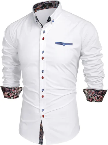 Vista 2 de COOFANDY Camisa de vestir para hombre de manga larga casual con botones
