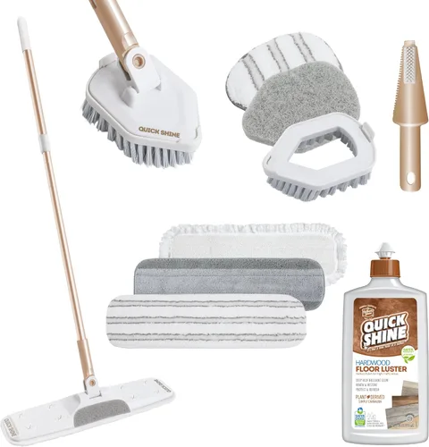 Vista 16 de Quick Shine Ultimate Gold Clean + Polish Mop Kit Kit todo en uno de 9 piezas con accesorios intercambiables No necesita baterías Sistema