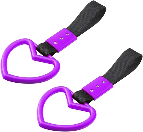 Vista 13 de 2 anillos Tsurikawa en forma de corazón, correa de mano para parachoques trasero, asa de corazón Janpanese para automóviles, SUV, metro, autobús