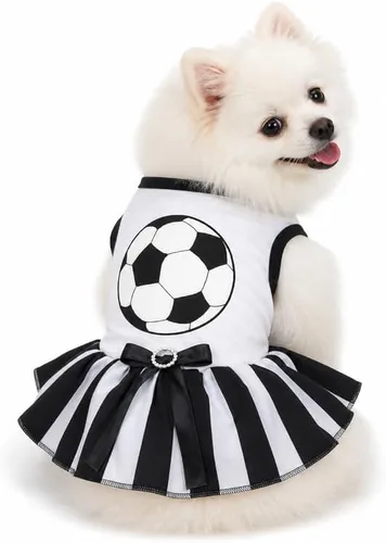 Vista 6 de Petitebella Vestido de fútbol para perro cachorro (negro/rayas, talla XS)