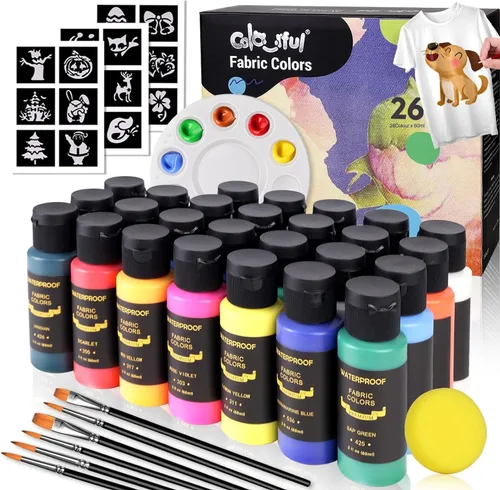Vista 11 de Colorful Juego de Pintura de Tela para Ropa de 12 Colores - Kit de Pintura Textil Permanente para Zapatos, Lienzo - Juego de Pintura Antideslizante
