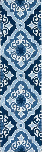 Vista 2 de SAFAVIEH Four Seasons Collection - Alfombra de pasillo, 2 pies 3 pulgadas x 8 pies, azul marino y azul, floral enganchada a mano, no desprende