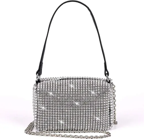 Vista 10 de Bolso de mano de noche con cristales brillantes para mujeres y niñas, bolso cruzado brillante para boda, graduación, fiesta, club, bolsos de mano