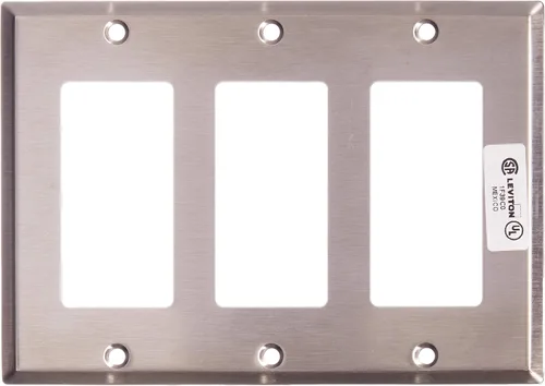 Vista 2 de Leviton Placa de pared Decora de 3 segmentos, tamaño estándar, acero inoxidable no magnético, 84411-40