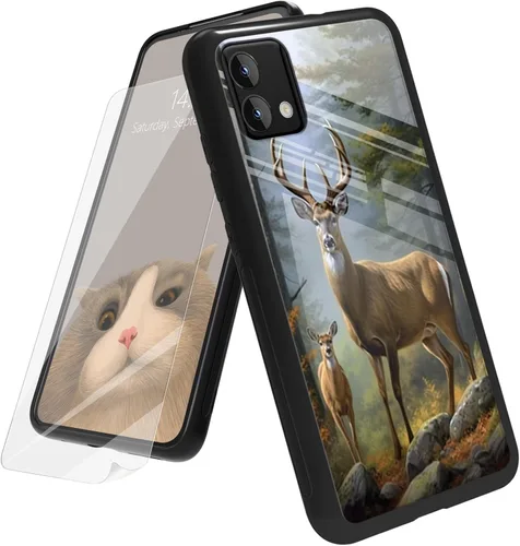 Vista 51 de Funda para Motorola Moto G Play 4G 2024 con protector de pantalla, parte trasera de vidrio templado + funda de silicona suave TPU absorción
