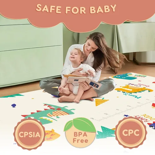 Vista 4 de Fshibila Alfombra de juego para bebé de 74 x 50 pulgadas para piso, tapete de juegos para bebé para corral, tapete grueso y ultrasuave para jugar