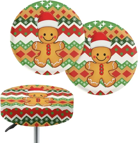 Vista 7 de Juego de 2 fundas redondas para taburetes de Navidad, color azul, diseño de ciervos de Navidad, fundas de cojín elásticas para taburetes de silla