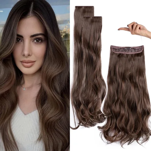 Vista 15 de Extensiones de cabello invisibles con halo mejorado con 3 piezas de diadema ajustable, largo, ondulado, extensiones de cabello rubio decolorado