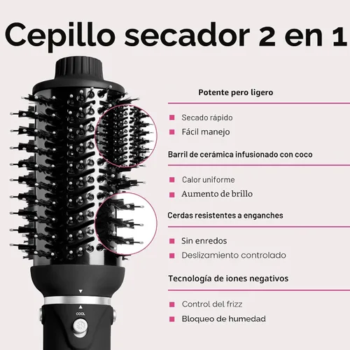 Vista 5 de L'ANGE HAIR VolumeBoost 60mm 2-en-1 Cepillo Secador Voluminizador Cerámico Secado Rápido y Estilo para Peinados Voluminosos Sin Frizz Barril