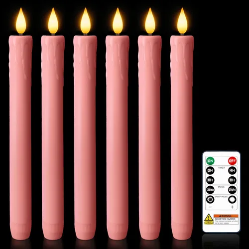 Vista 15 de Homemory 6 velas cónicas cerosas sin llama con control remoto, velas parpadeantes que funcionan con pilas, velas falsas LED altas para el hogar