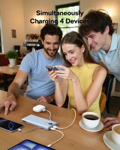 Vista 3 de VEGER Cargador portátil con enchufe de pared AC, cargador portátil delgado de 10000 mAh con cables incorporados, banco de energía USB C de 15W