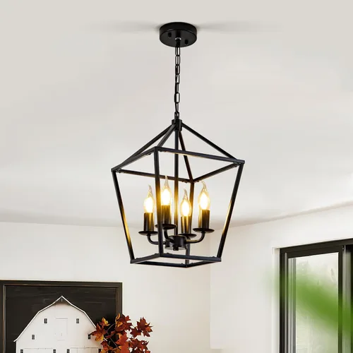 Vista 29 de Lámpara colgante estilo granja, luces colgantes negras para isla de cocina, luz colgante de metal industrial y madera vintage, lámpara de techo