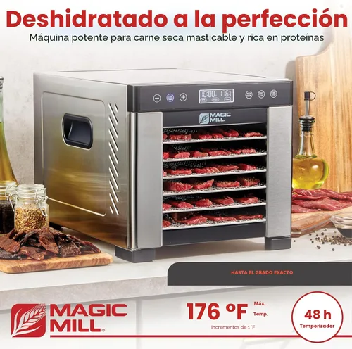 Vista 2 de Magic Mill Máquina deshidratadora Pro Food Potente sistema de secado uniforme con ventilador trasero de 600 W 7 bandejas de acero inoxidable
