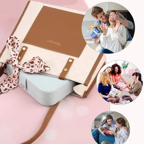 Vista 6 de Joyero de viaje, organizador de joyas pequeño de piel sintética para mujeres y niñas, mini estuche de viaje portátil de doble capa para guardar