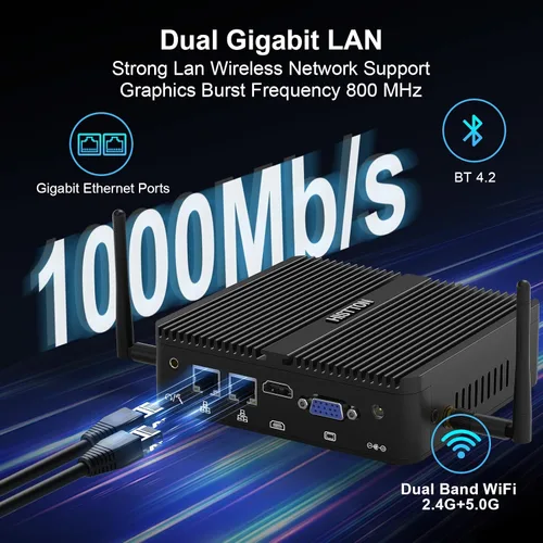 Vista 3 de HISTTON Mini PC industrial sin ventilador Pentium J5005, DDR4 8GB RAM 128GB