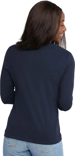Vista 2 de Hanes Camiseta Original de Manga Larga de Algodón con Cuello en V para Mujer, Camiseta Ligera con Cuello en V, Ajuste Moderno