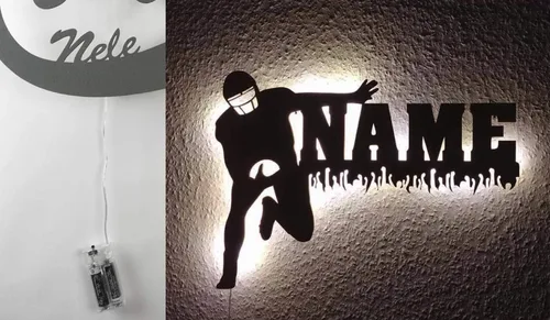 Vista 6 de Colgante de pared con luz nocturna LED, personalizado con tu nombre, ideas de regalo temáticas de jugadores de fútbol para niños, niñas, hombres