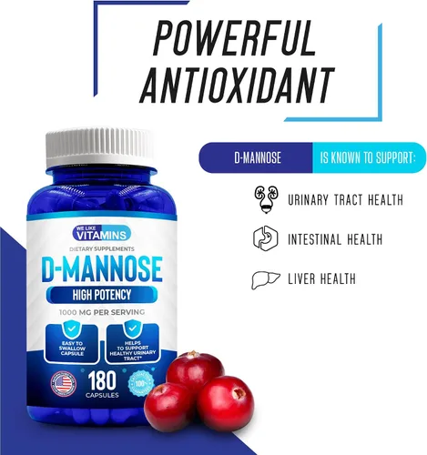Vista 3 de We Like Vitamins D-Mannose - Cápsulas de 1000 mg – 180 cápsulas vegetales fáciles de tragar – El suplemento de manosa de arándano D ayuda a apoyar