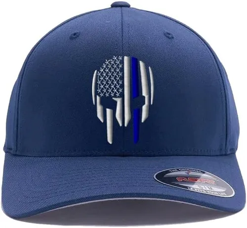 Vista 2 de Thin RED LINE - Casco Spartan Thin Blue LINE y gorra Flexfit con calavera desgastada. Bordado. 6277-6477 Flexfit