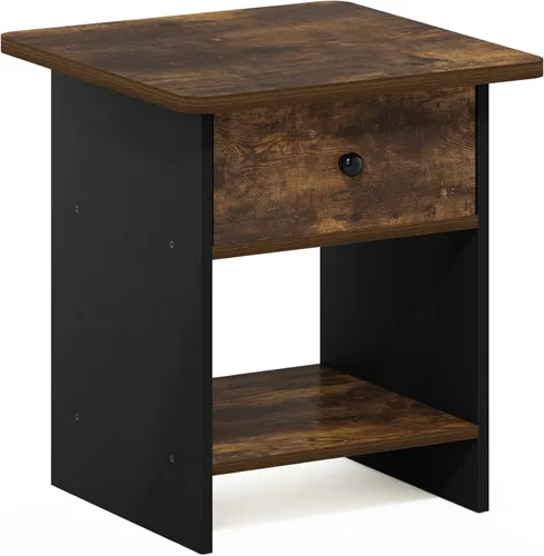 Vista 6 de Furinno Dario - Mesa auxiliar / estante de almacenamiento de noche con cajón de contenedor, pino ámbar/negro, 1 paquete, contenedor superior