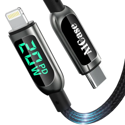 Vista 8 de AICase Cable de carga para iPhone, cable de sincronización de carga trenzado de nailon de 0.8 pies con pantalla LED compatible con iPhone 13 13 Pro